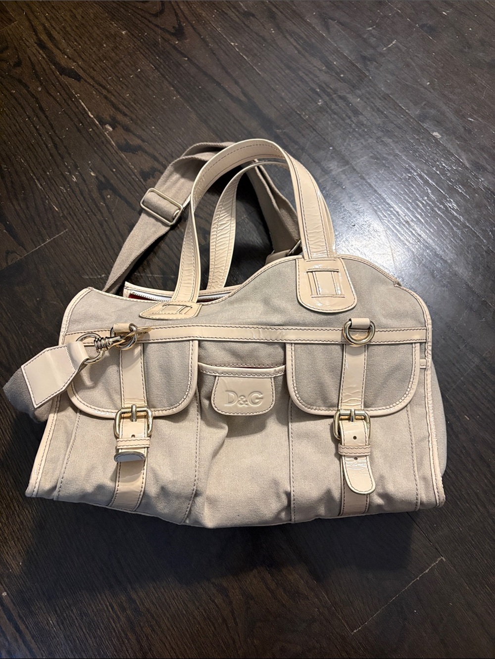 D&G Cream Canvas Shoulder Bag with Leather Trim